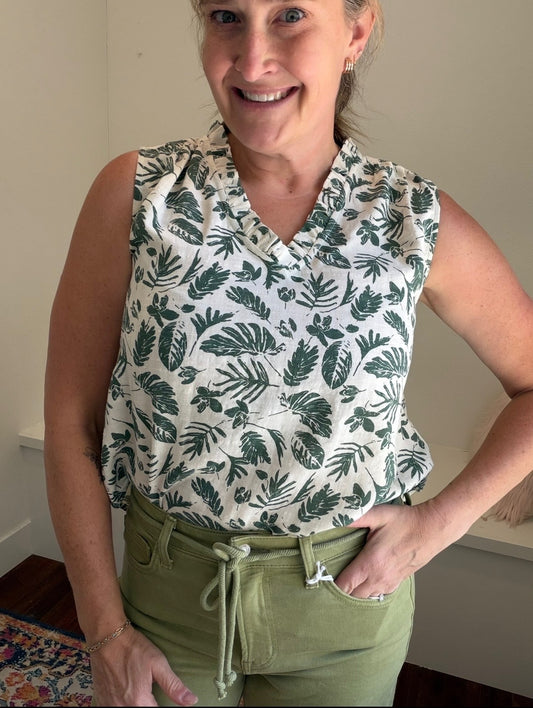 Tea Green and Ivory Blouse