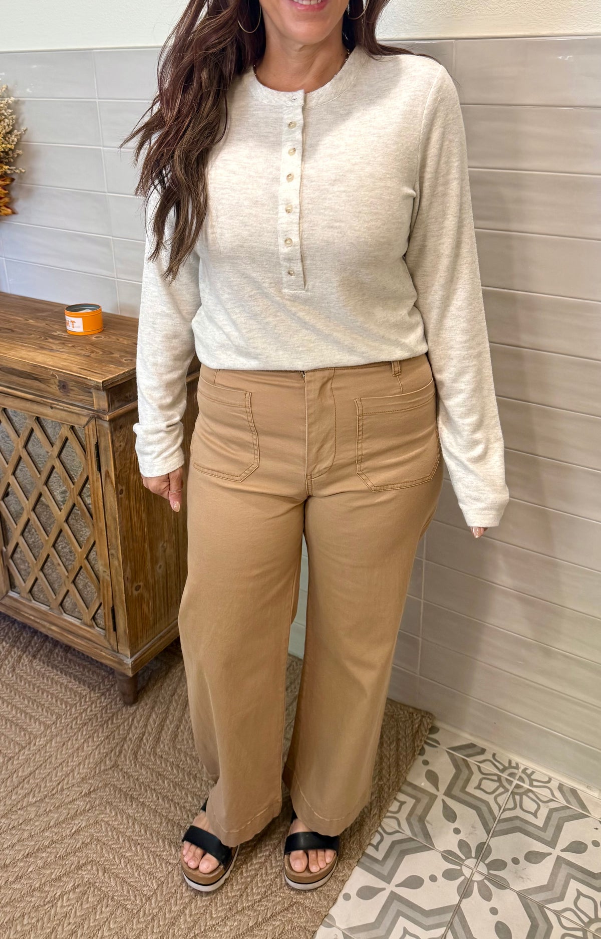 Washed Stretch Pants - Taupe