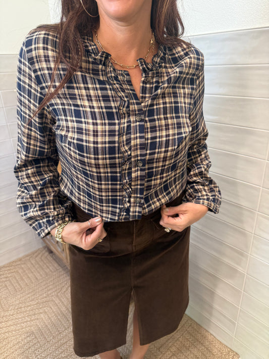 Boho Plaid Ruffle Blouse