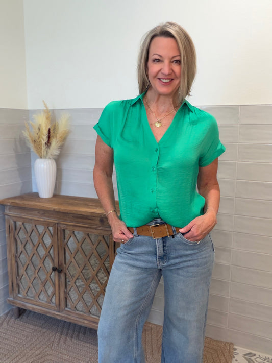 Short Sleeve Blouse - Green