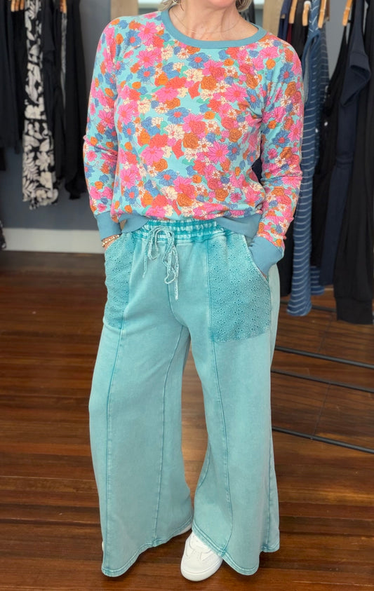 Eyelet Lace Mineral Wash Pants