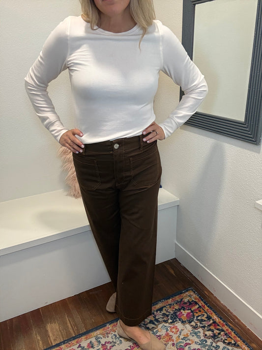 Washed Stretch Pants - Brown