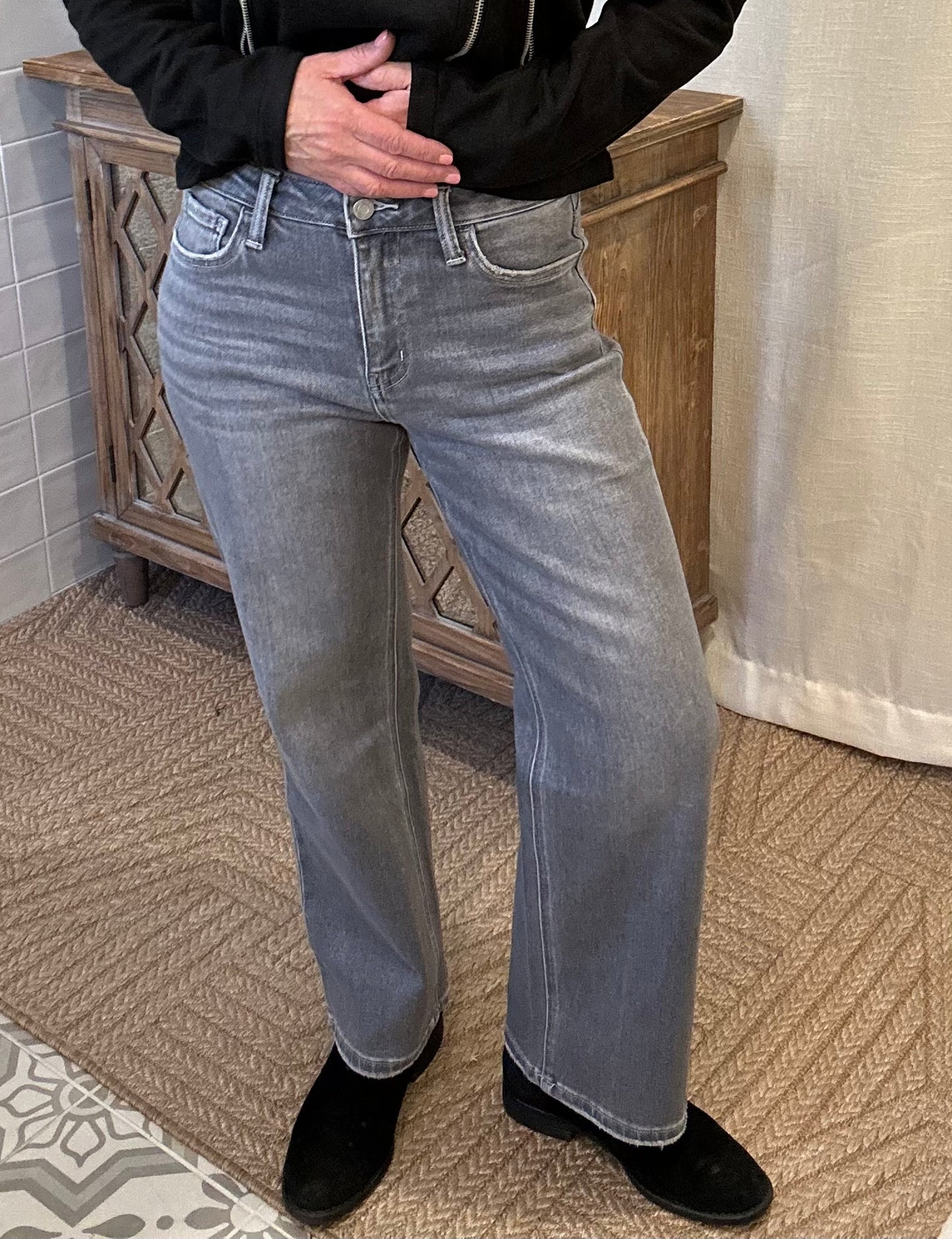 High Rise Ankle Slim Wide Leg Jeans