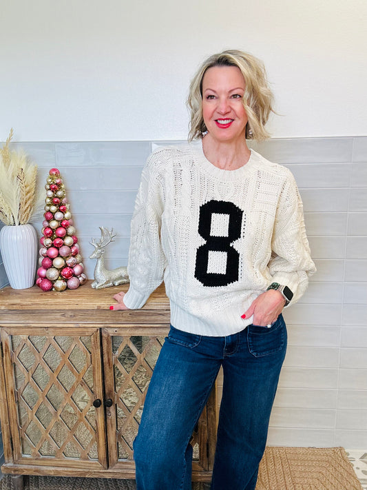 Cable Knit Varsity Sweater - Infinity