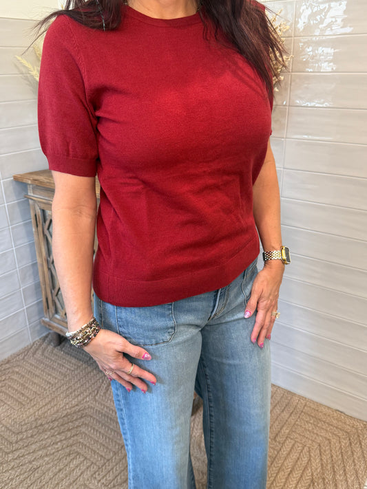 Soft Stretchy Knit Sweater - Sangria