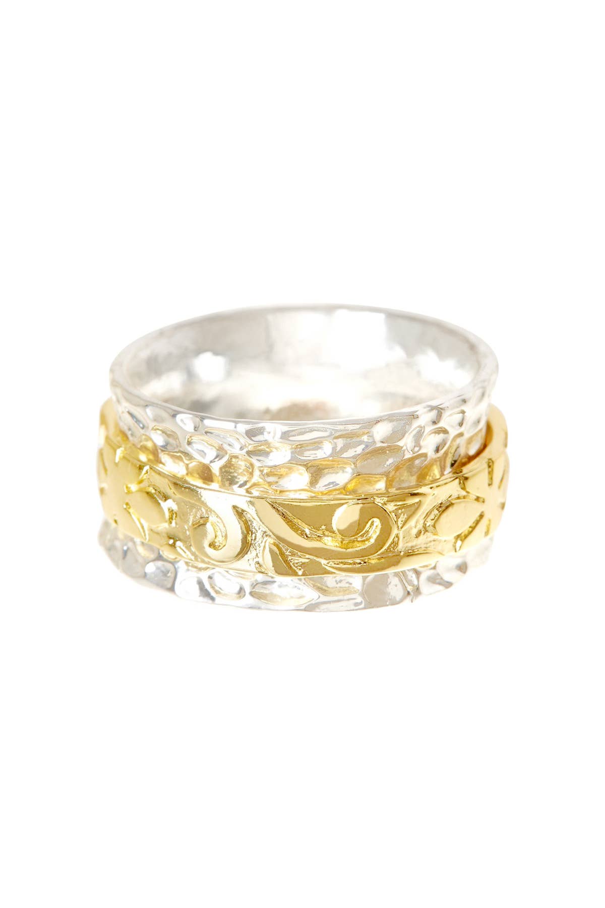 Two Tone Leaf And Vine Spinner Ring - SF