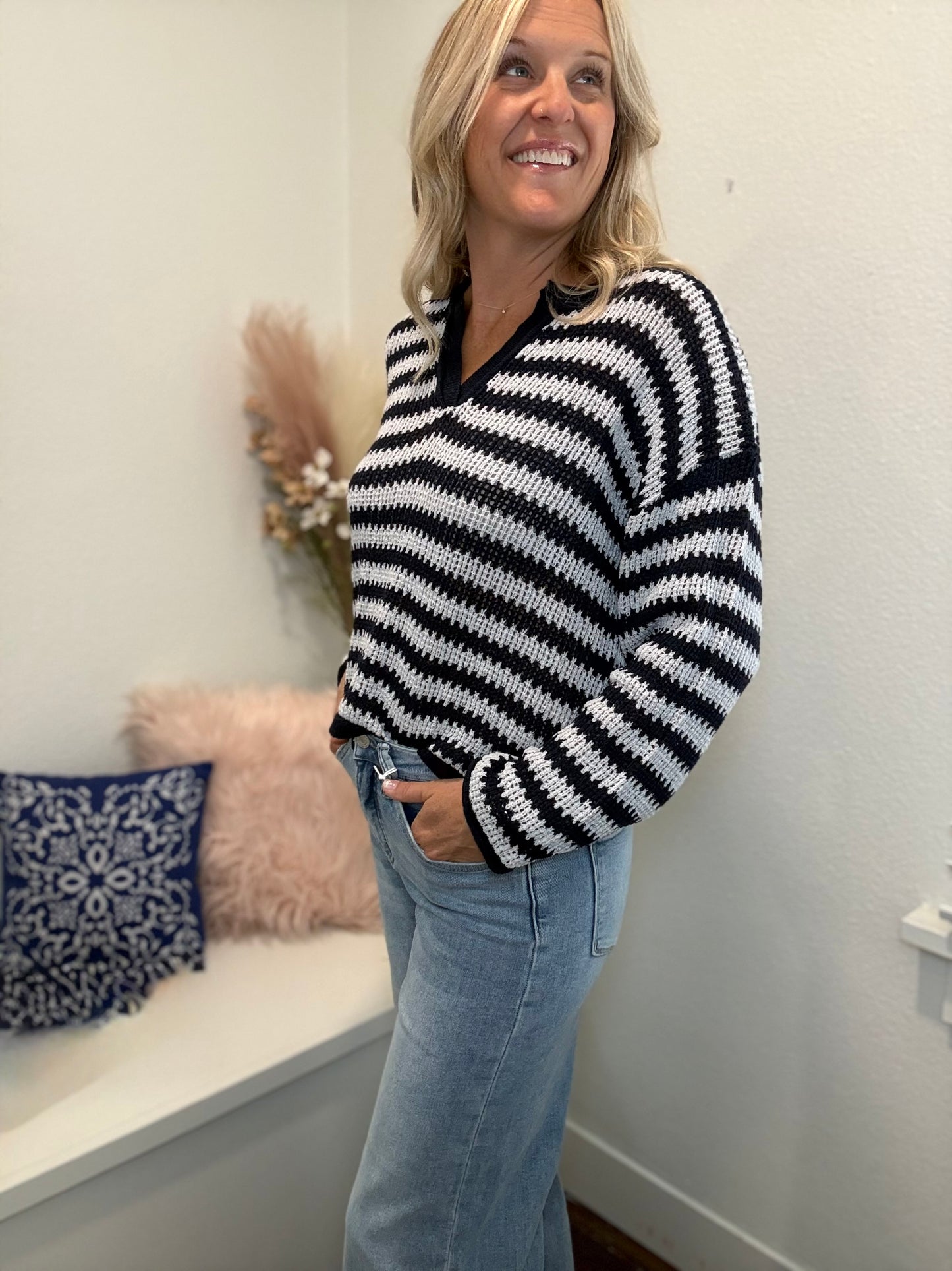 Navy Stripe Knit Sweater