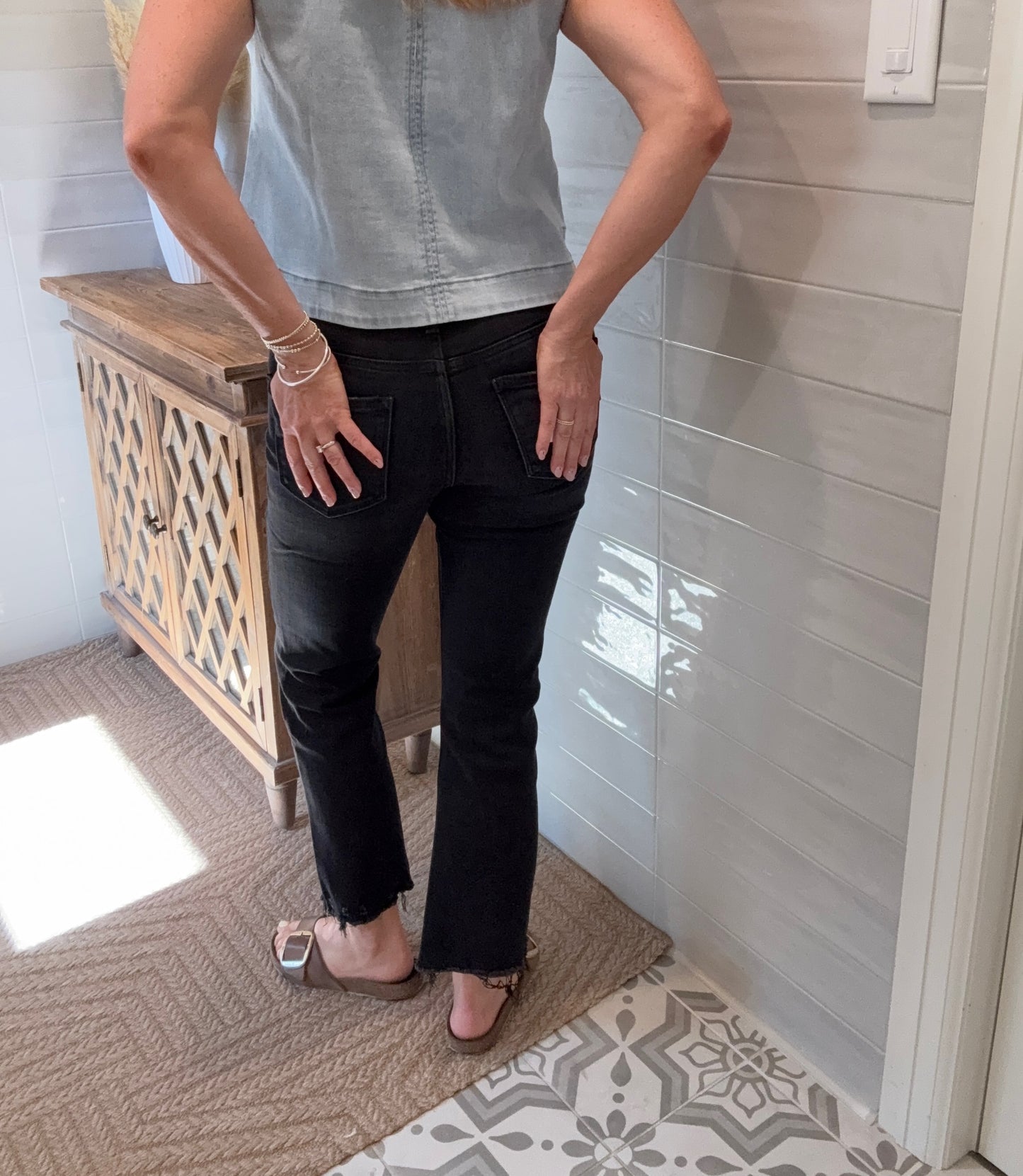 Mid Rise Crop Flare Jeans