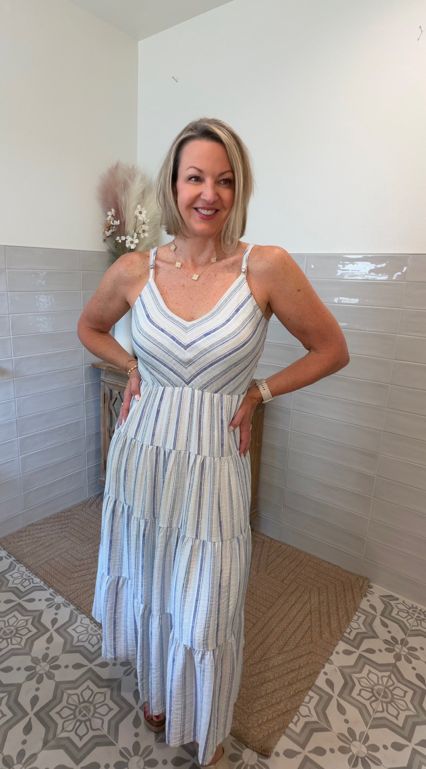 Ice Blue and Ivory Maxi Dress