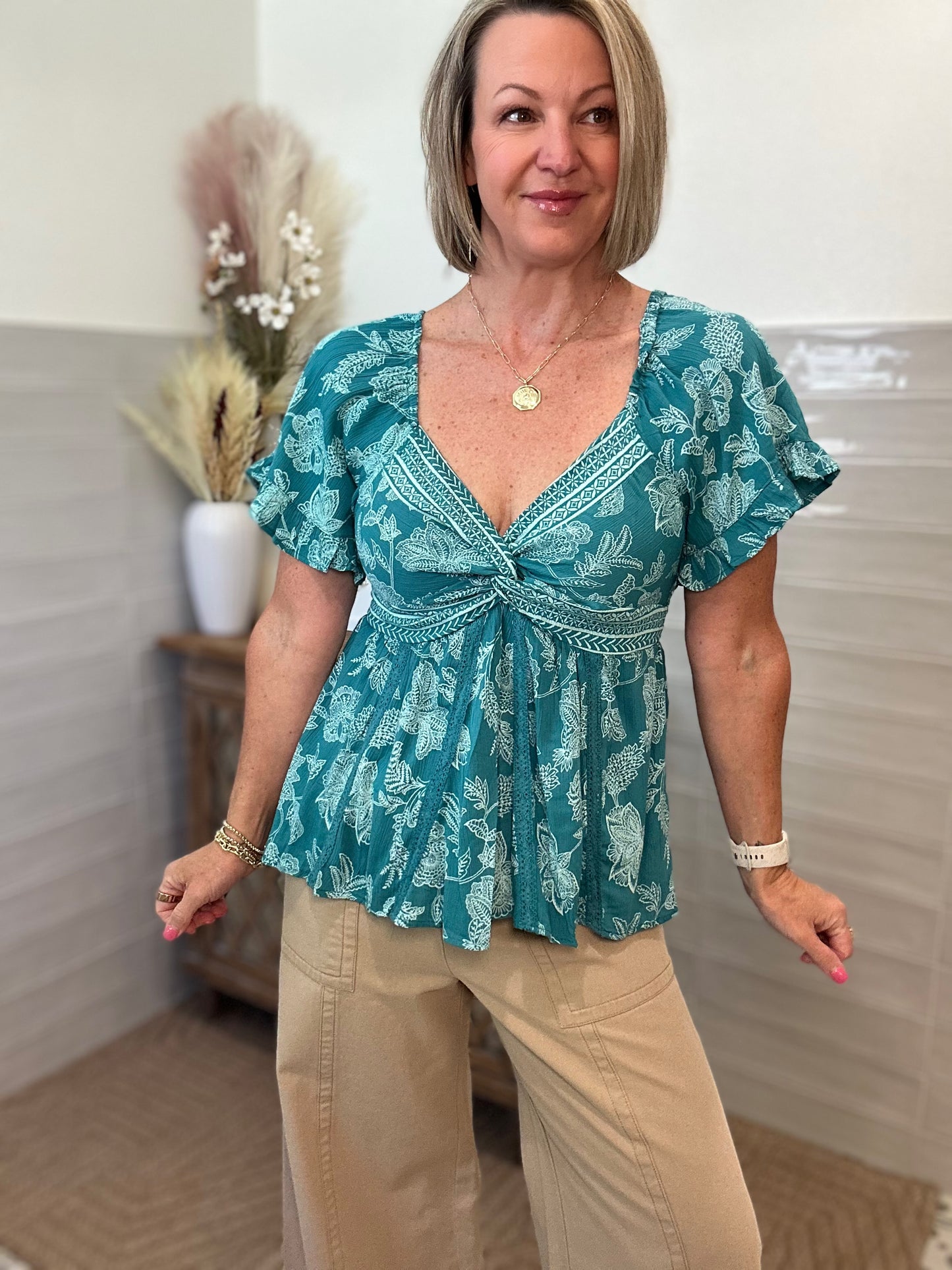 Green Twist Lace Blouse