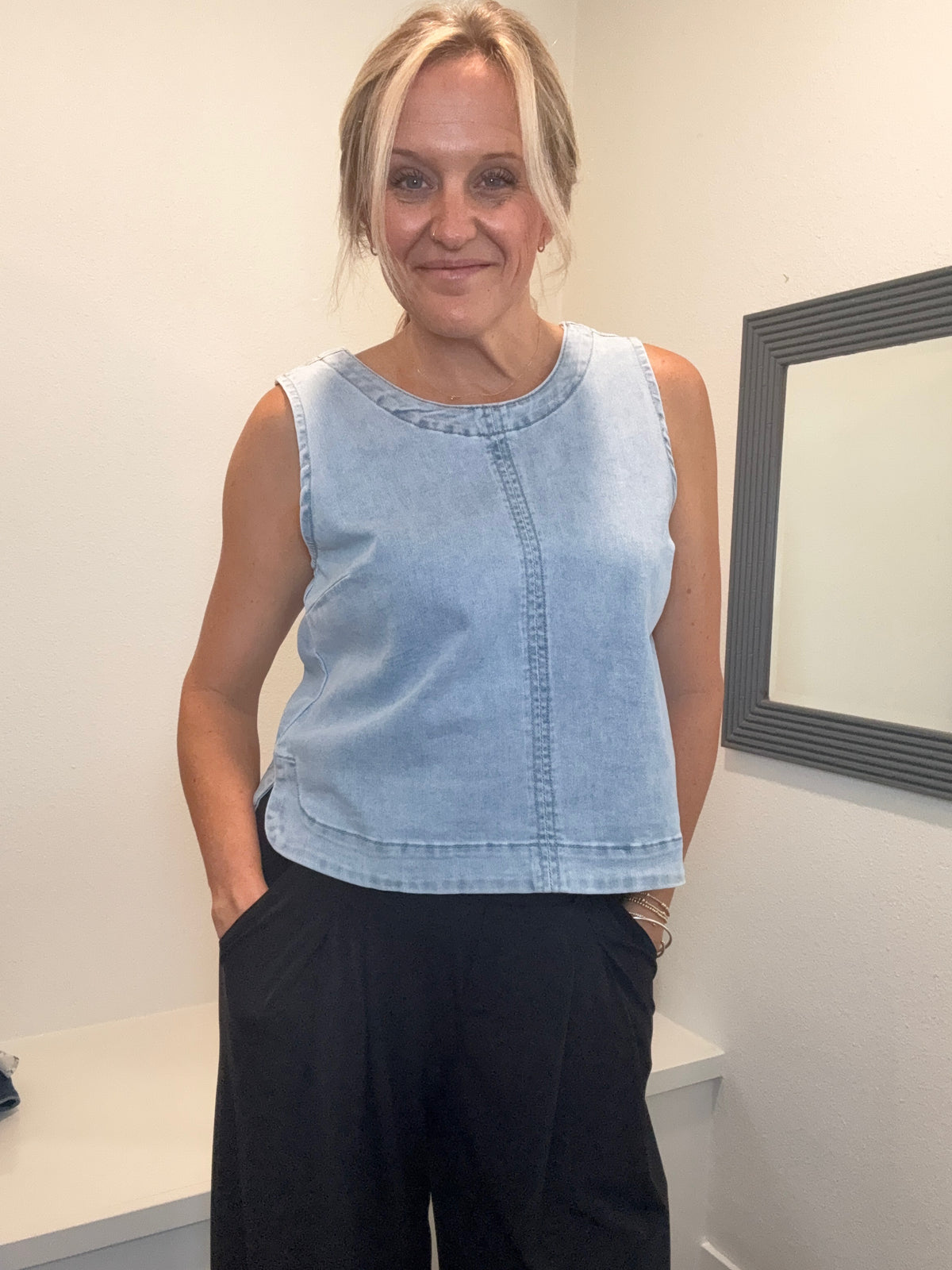 Washed Denim Sleeveless Top