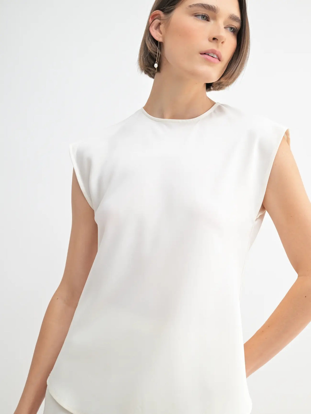Ivory Satin Drop Shoulder Blouse