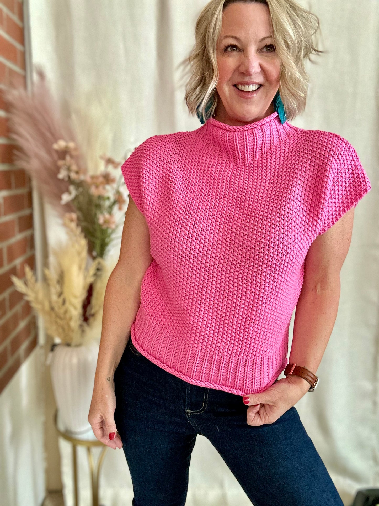 Pink Drop Shoulder Sweater Top