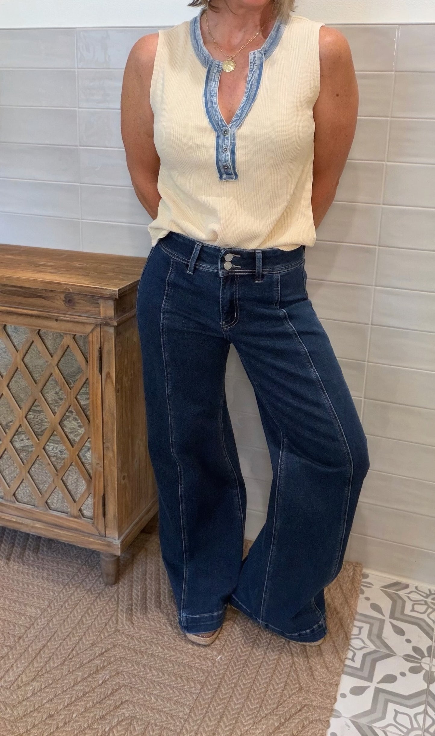 High Rise Front Seam Jeans