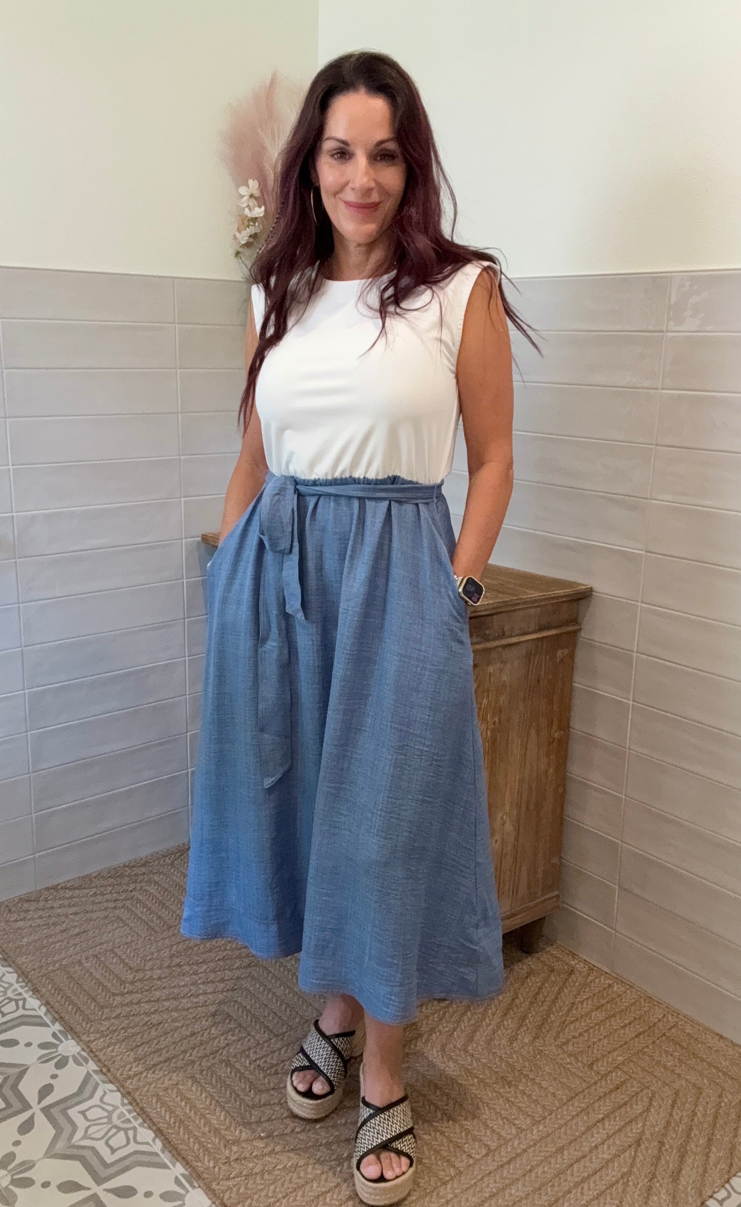 Ivory and Blue Combo Dress