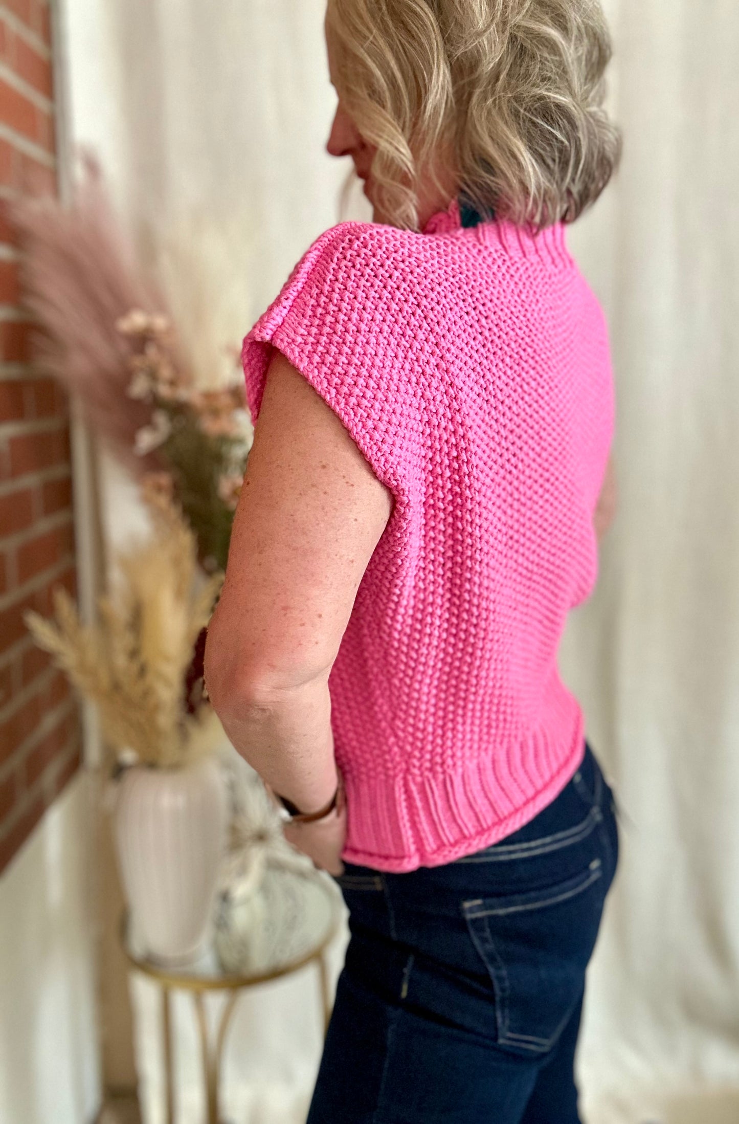 Pink Drop Shoulder Sweater Top