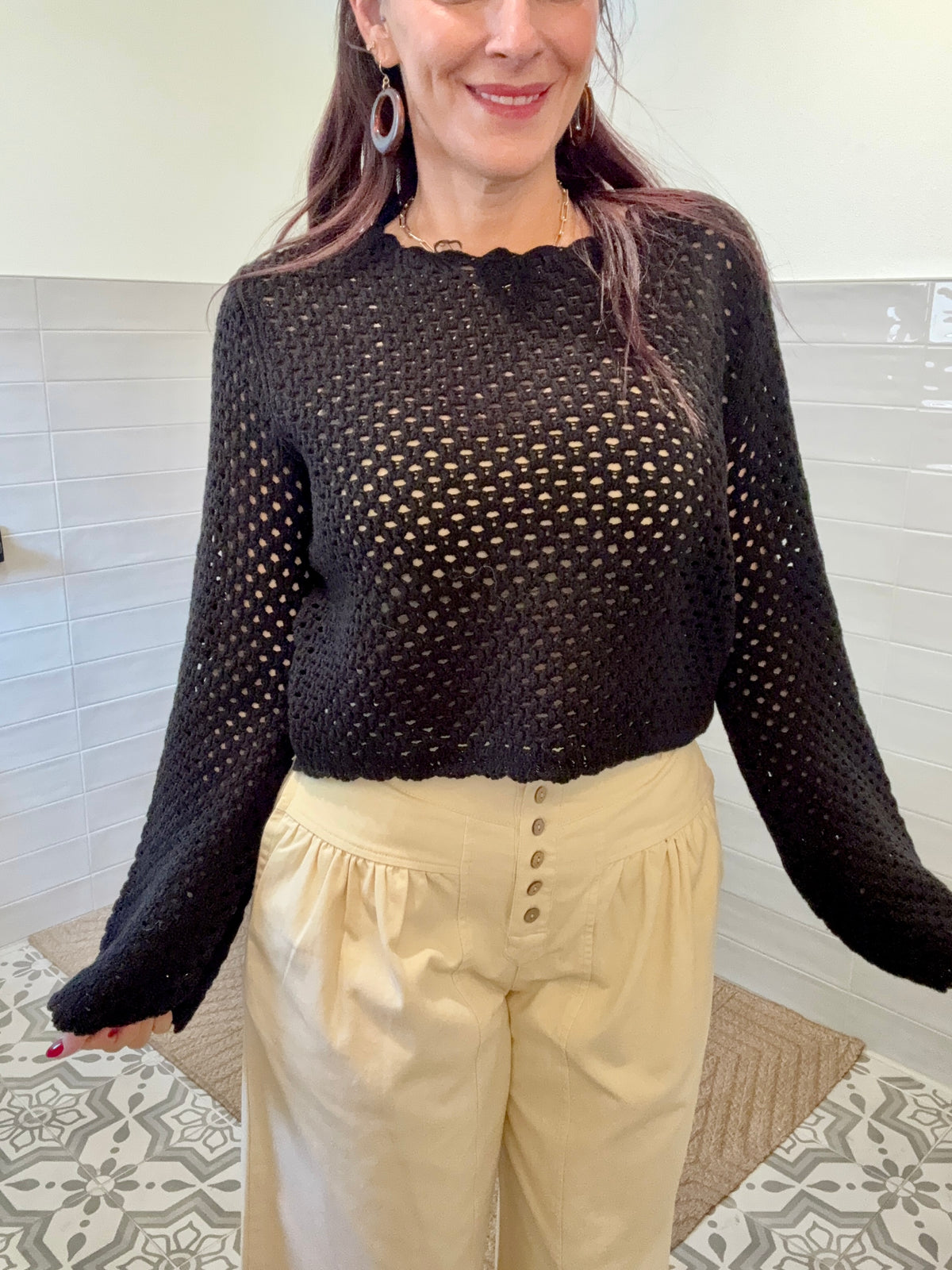 Black Crochet Knit Sweater