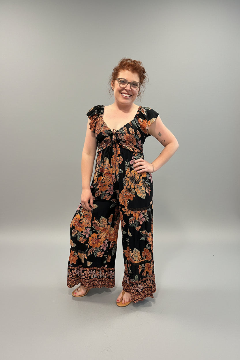 Black Flutter Sleeve Jumpsuit