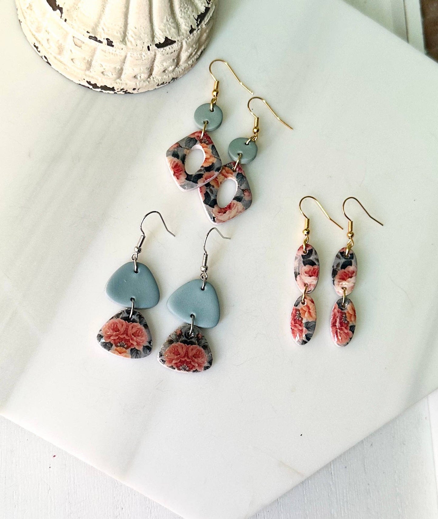 Polymer Clay Earrings - Vintage Roses