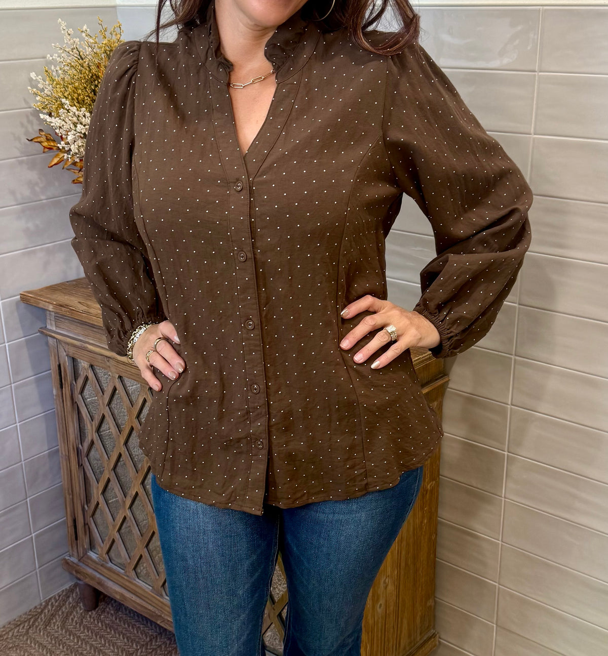 Swiss Dot Ruffle Blouse