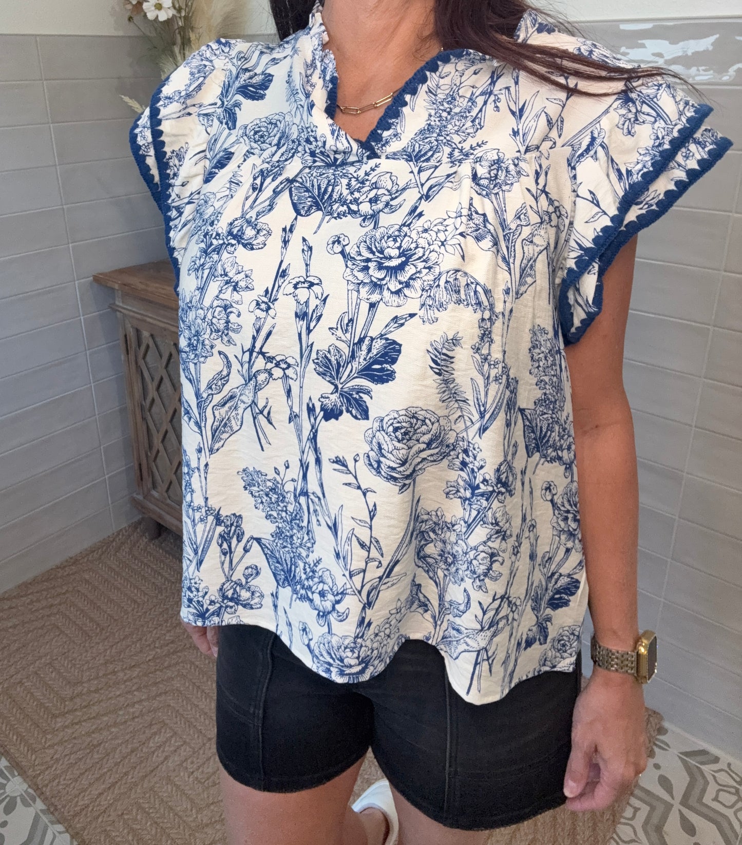 Blue Ruffle Blouse