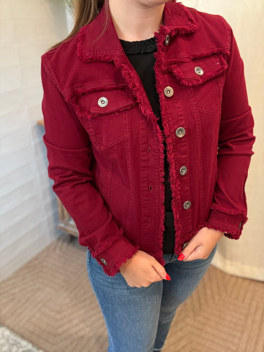 Fringe Jean Jacket - Wine - XS