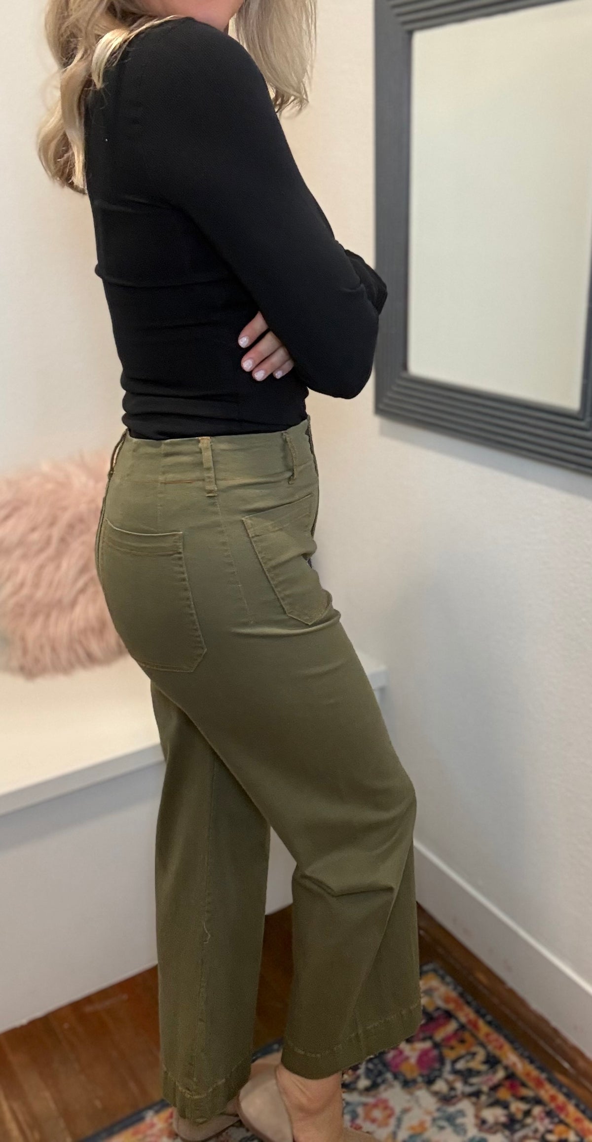 Washed Stretch Pants - Olive