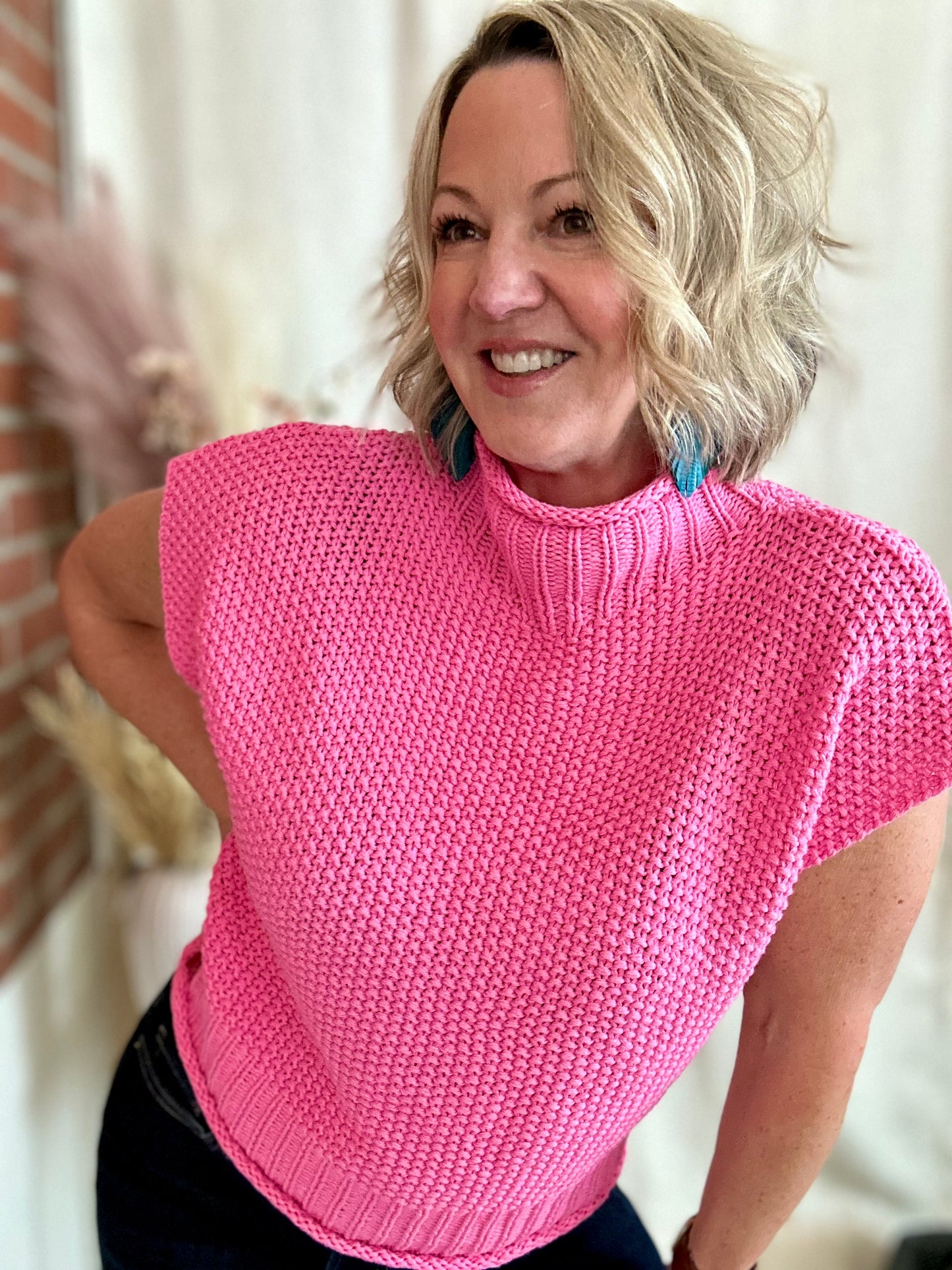 Pink Drop Shoulder Sweater Top