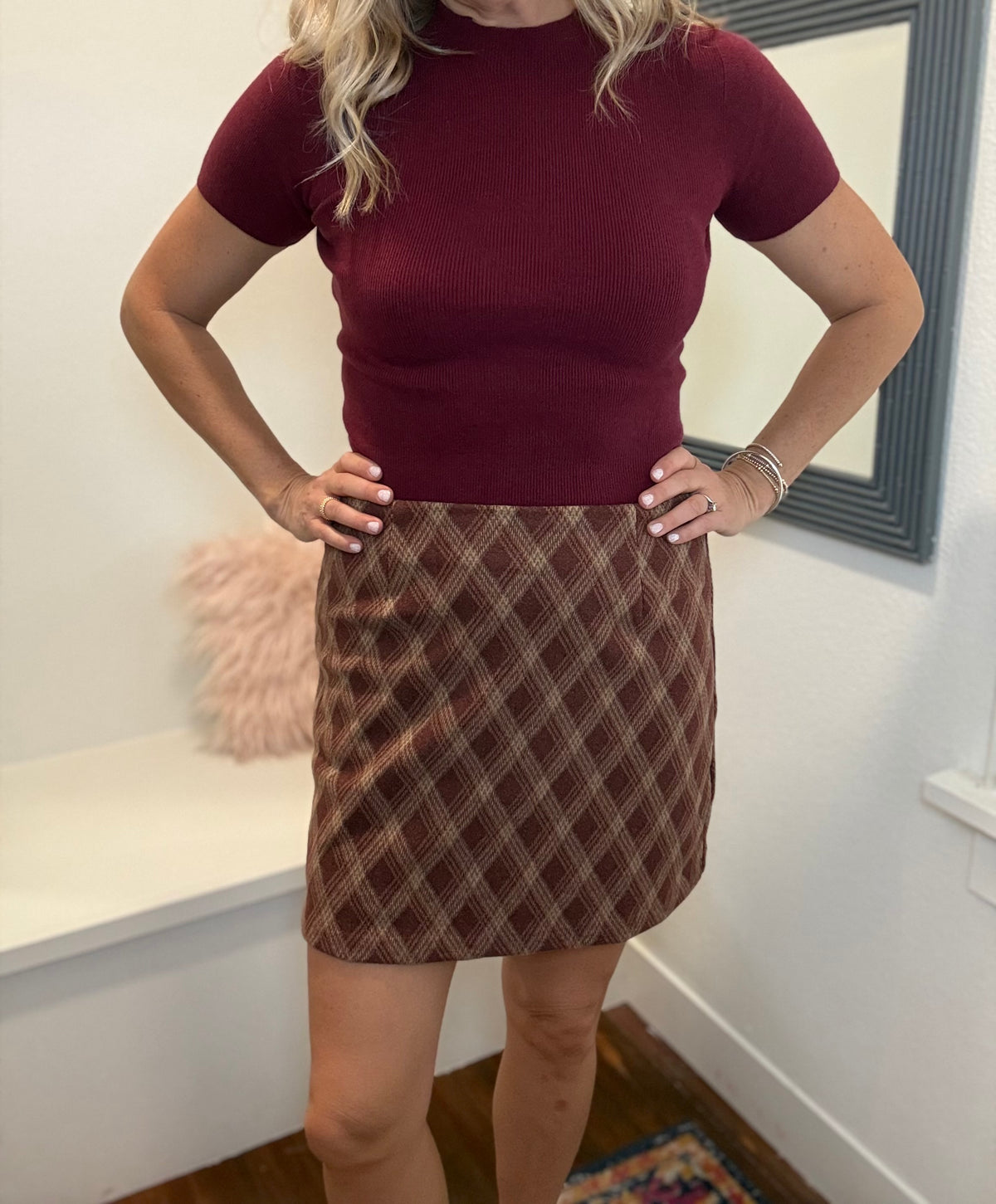 Mahogony Plaid Mini Skirt