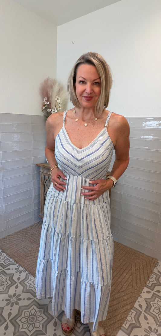 Ice Blue and Ivory Maxi Dress