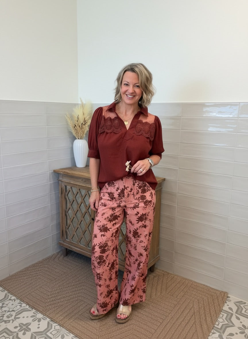 Burgundy Lace Blouse