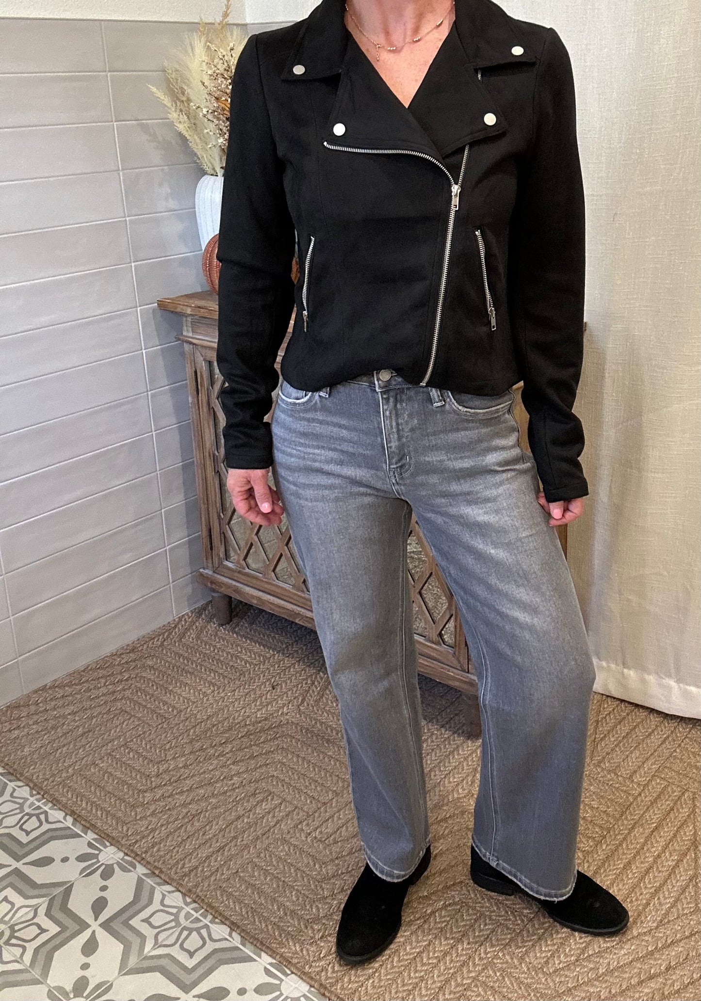 High Rise Ankle Slim Wide Leg Jeans