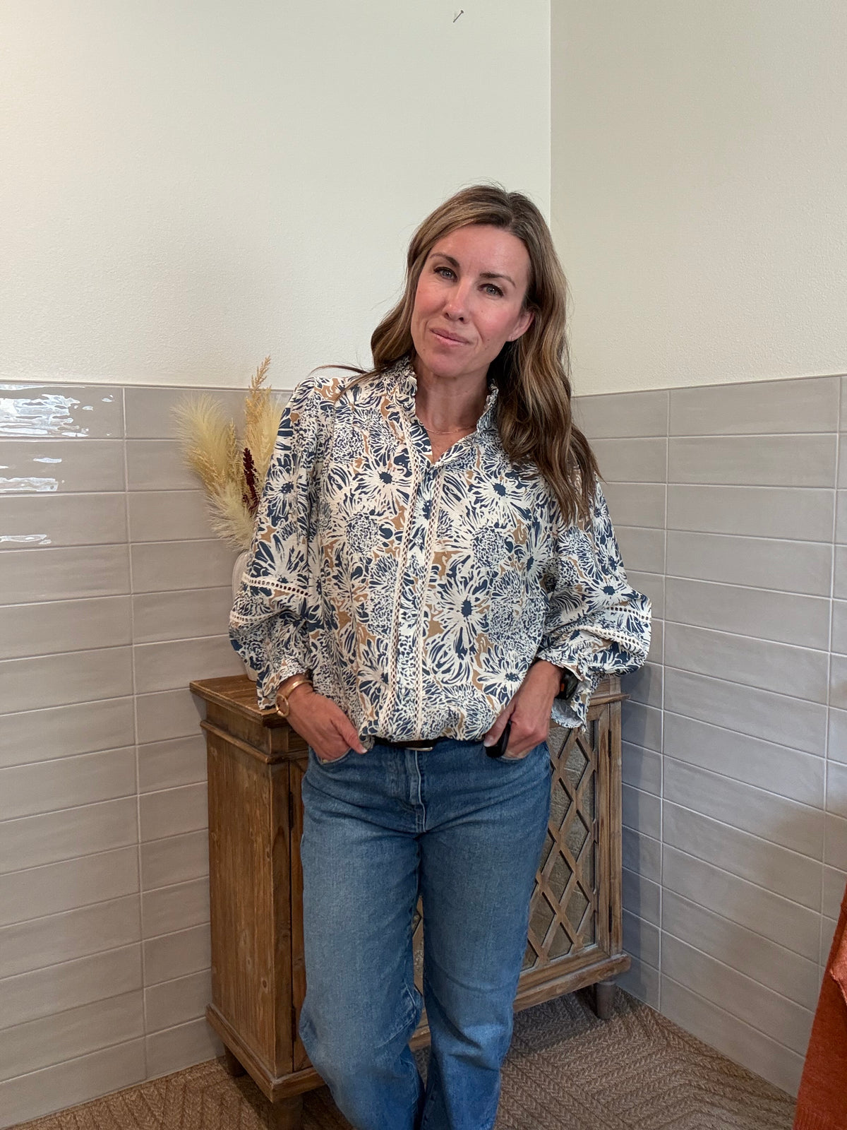 Denim Floral Lace Blouse