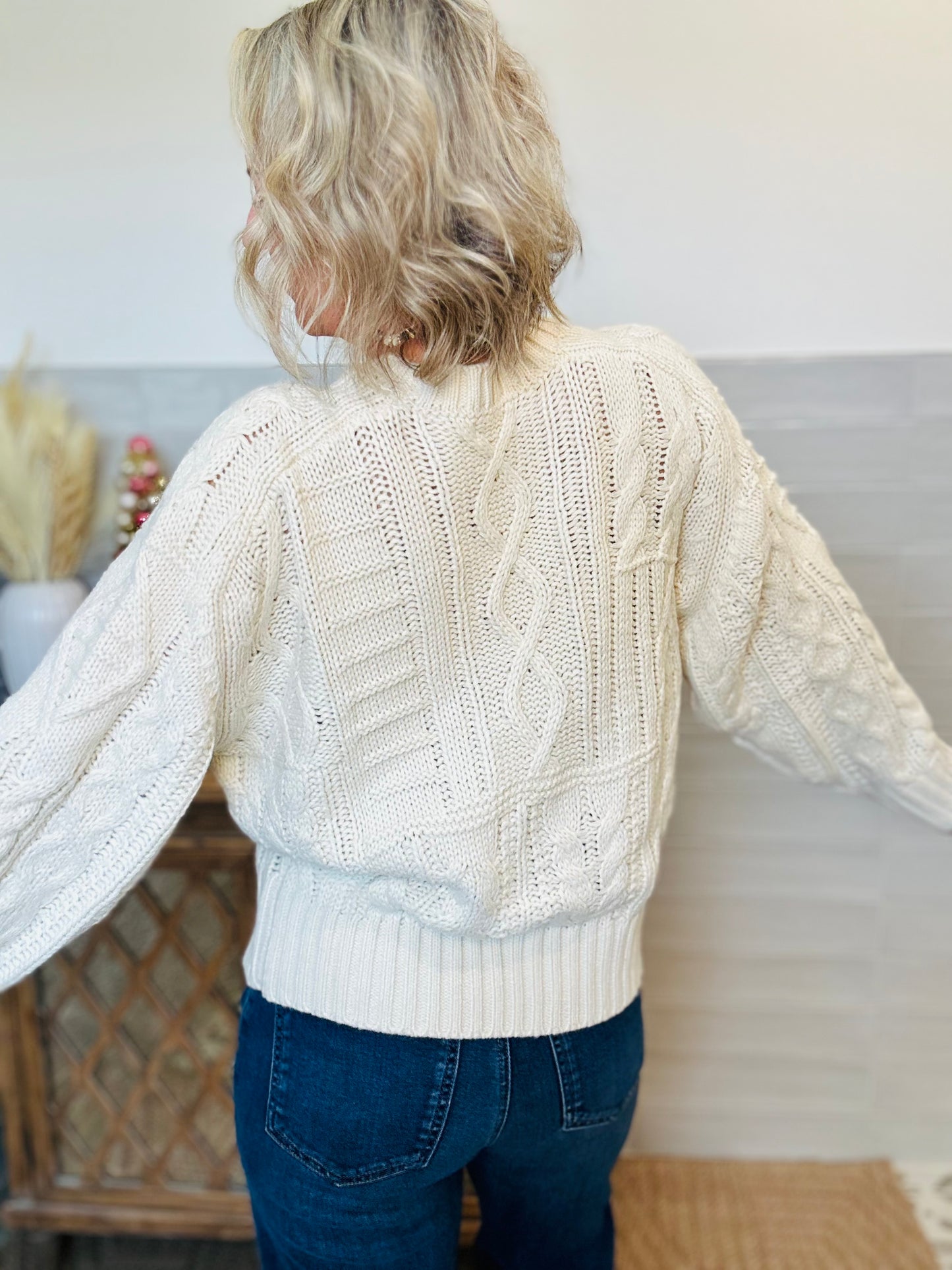 Cable Knit Varsity Sweater - Infinity