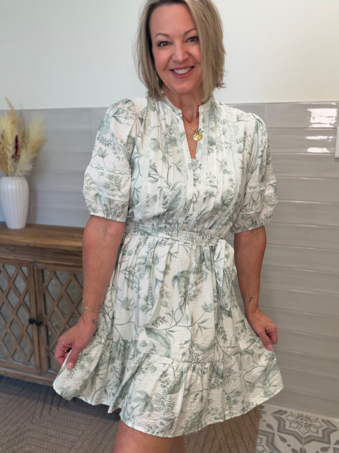 Floral Balloon Sleeve Dress