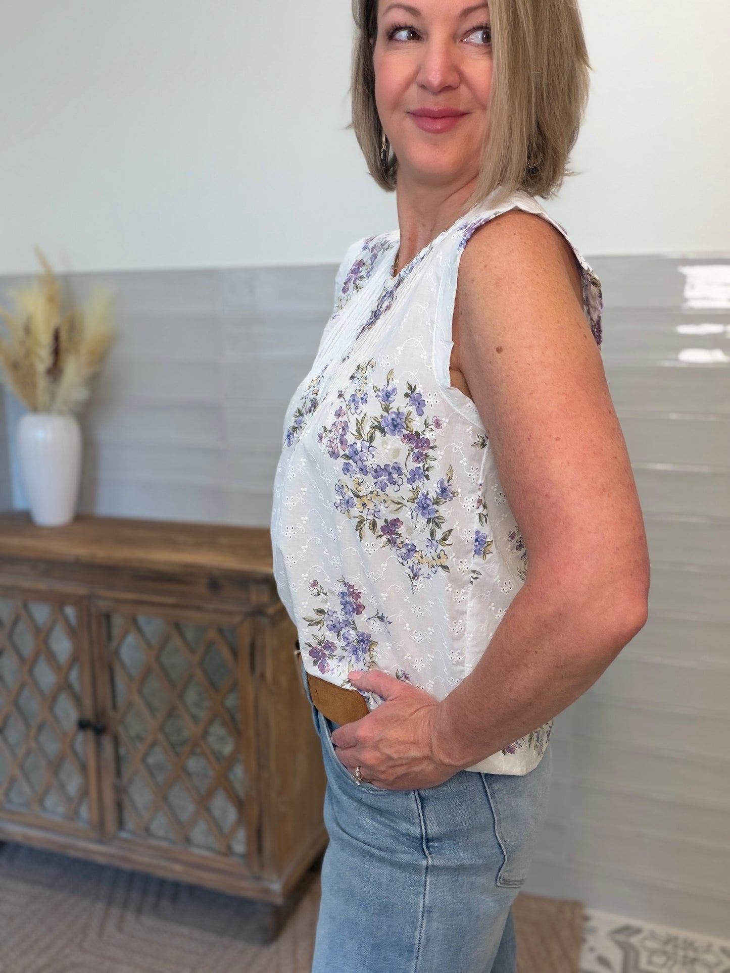Ivory Lilac Floral Eyelet Blouse