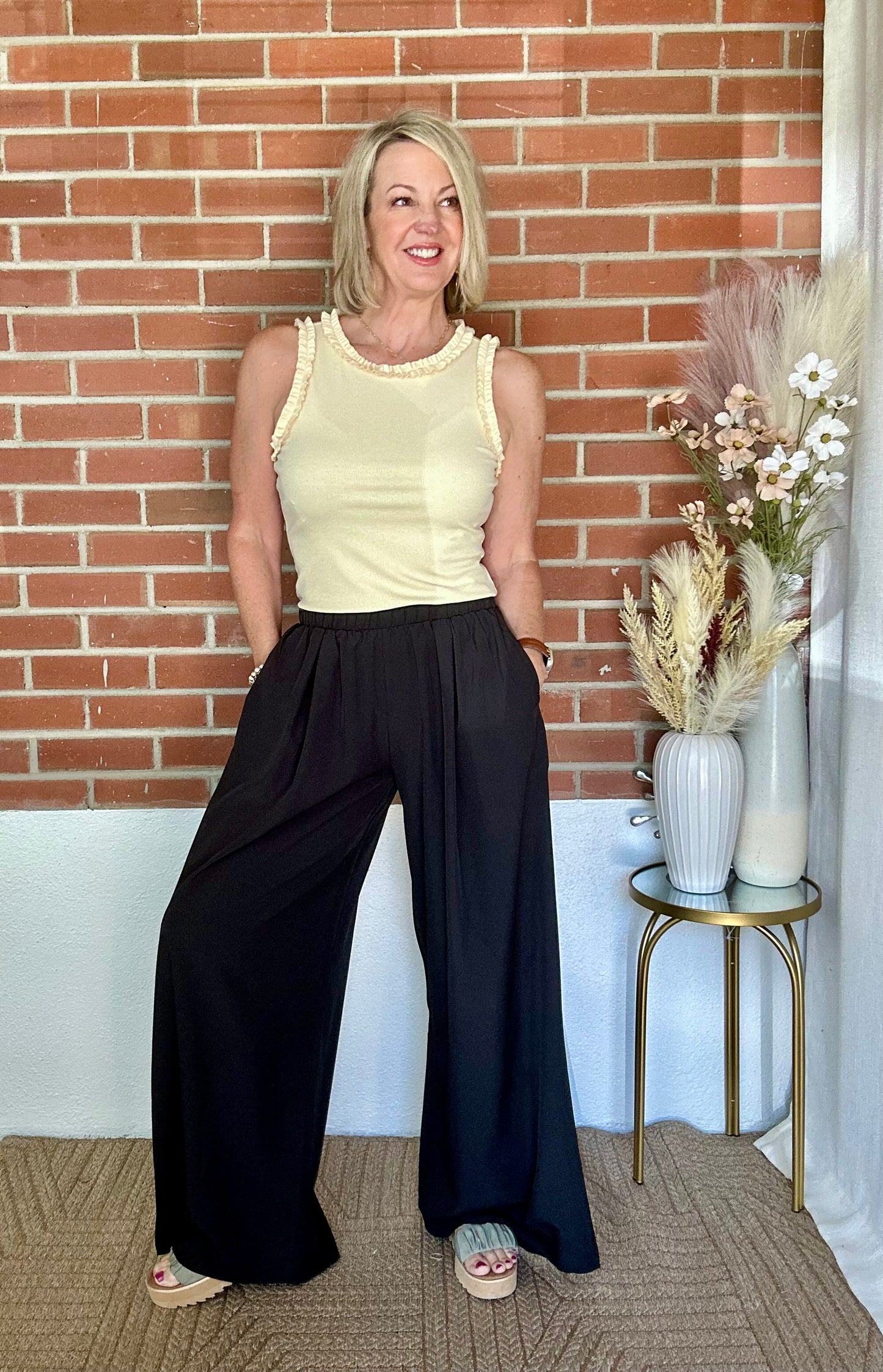 Pleat Wide Leg Pants