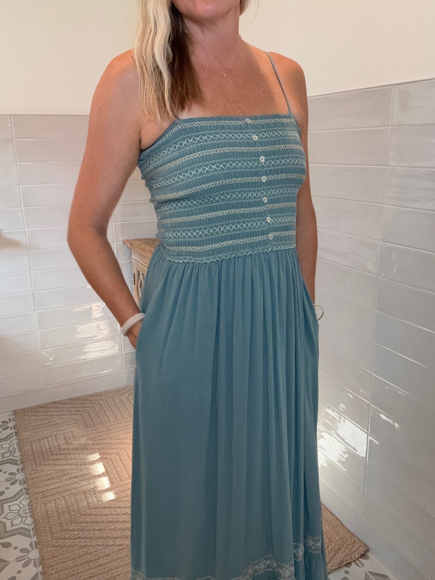 Smocked Teal Maxi Dress