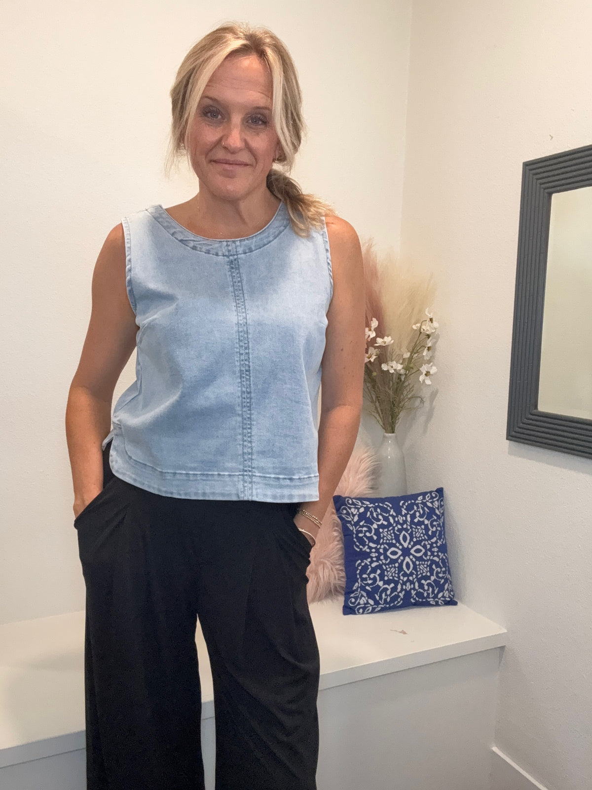 Washed Denim Sleeveless Top