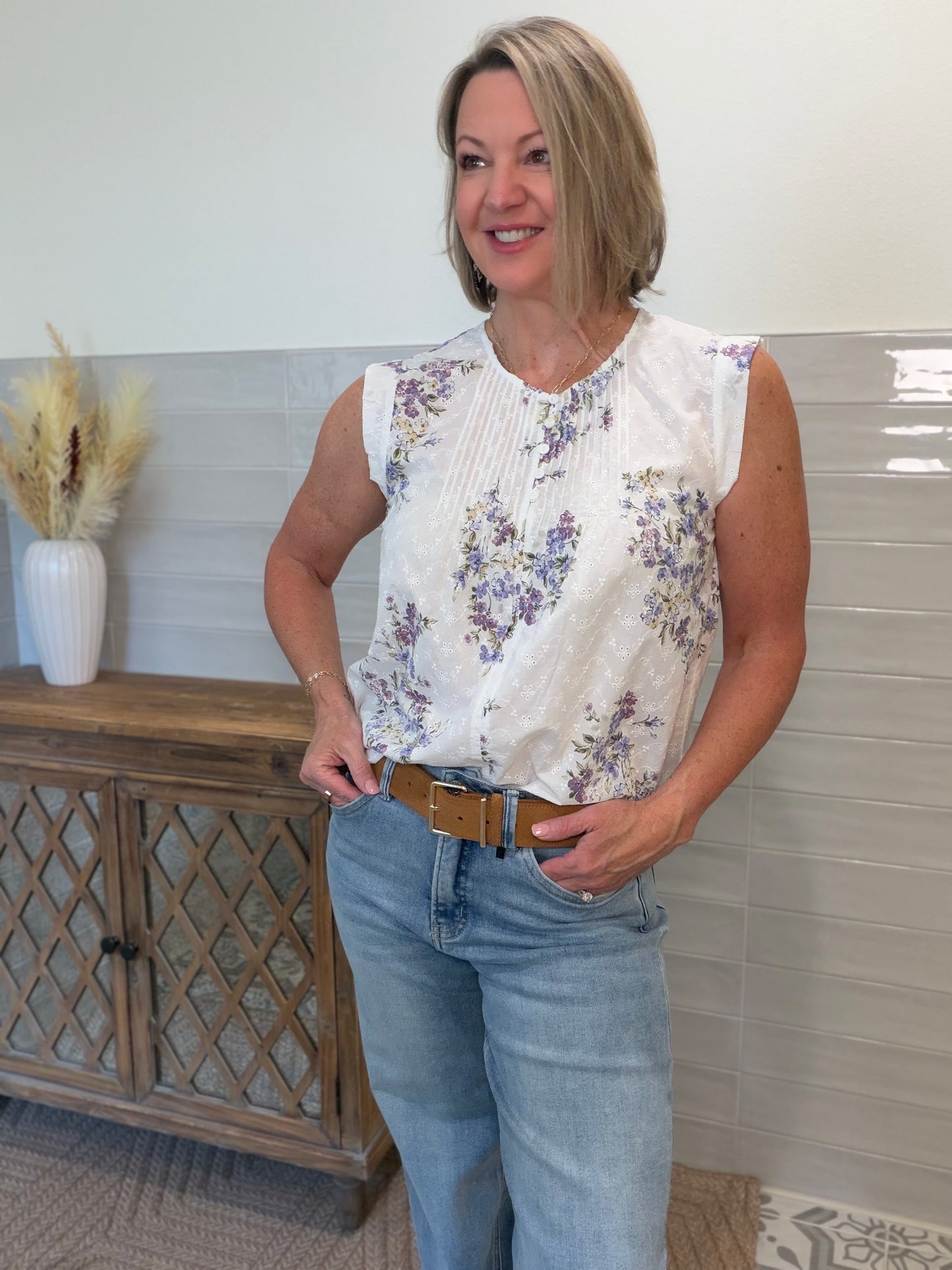 Ivory Lilac Floral Eyelet Blouse