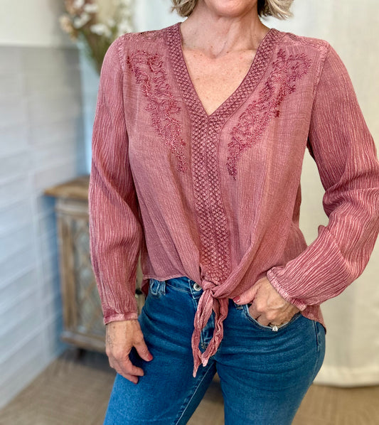 Plum Tie Front Blouse