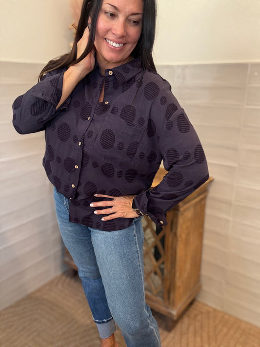Navy Swiss Dot Blouse