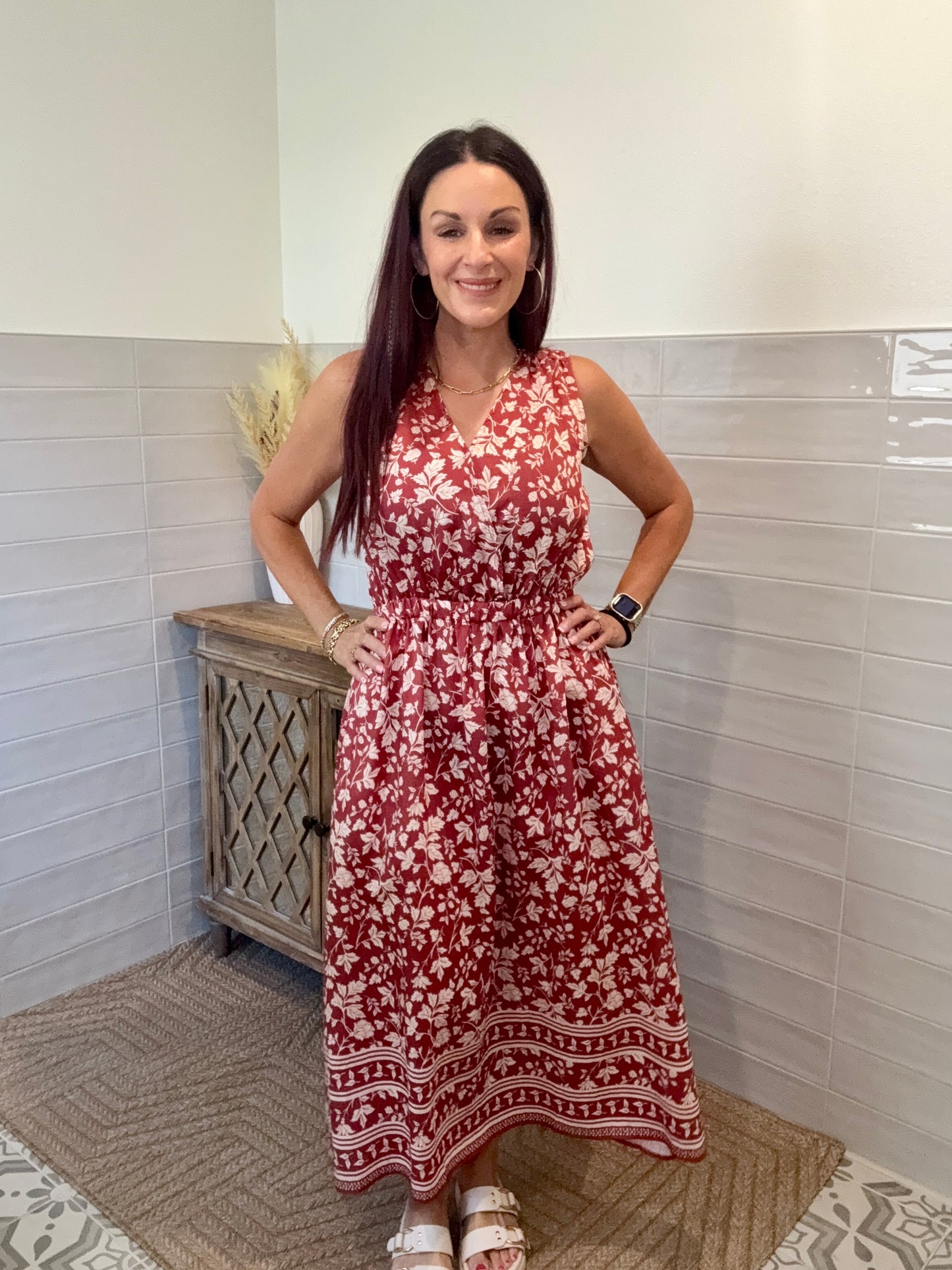 Red and Ivory Maxi Dress