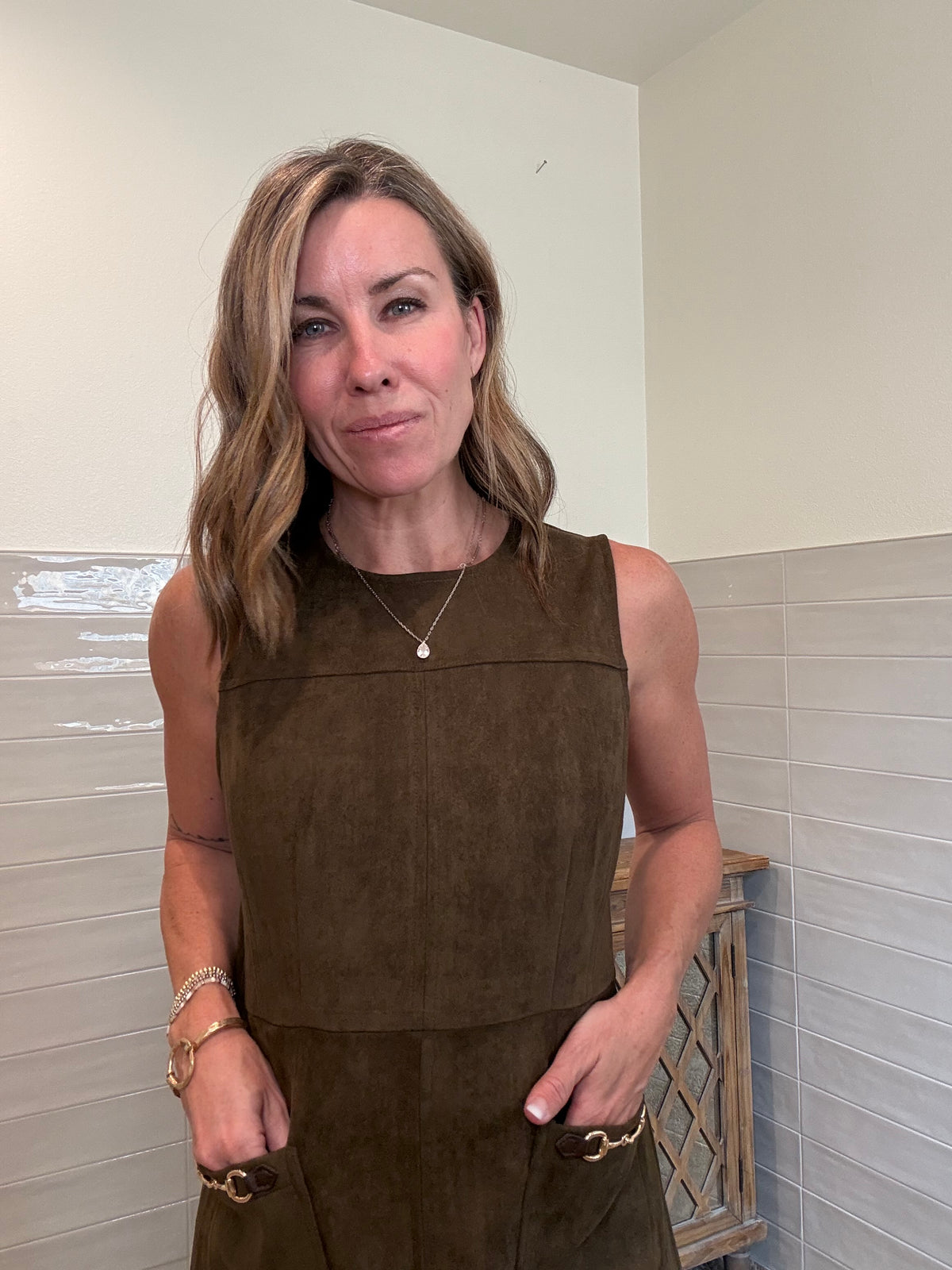 Faux Suede Midi Dress - Wood