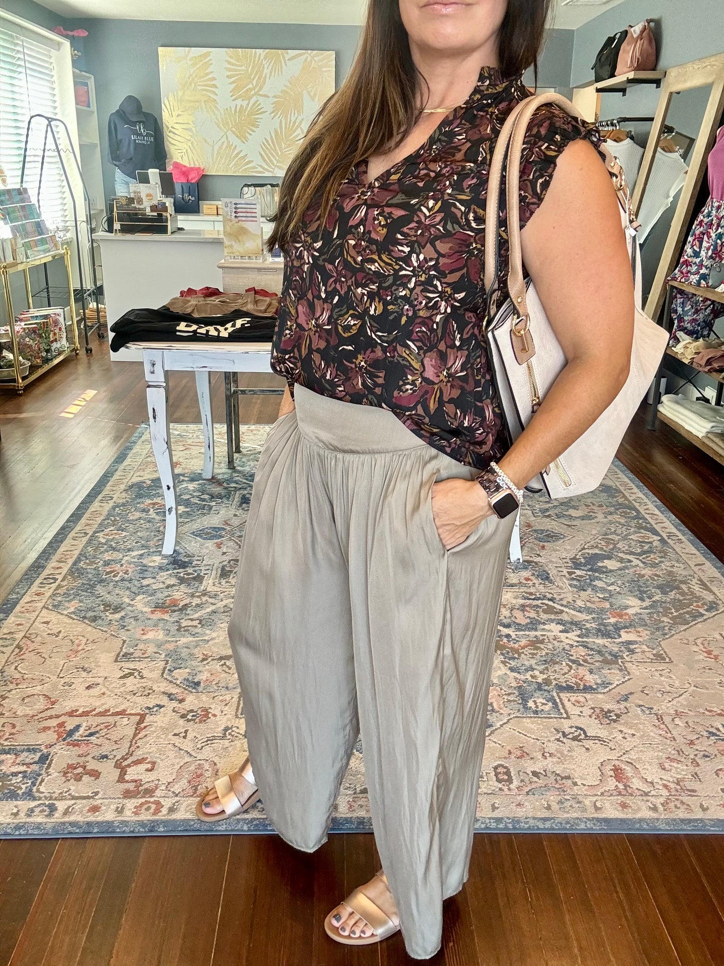 Desert Taupe Flowy Pants - Large