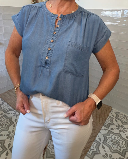 Chambray Henley Blouse
