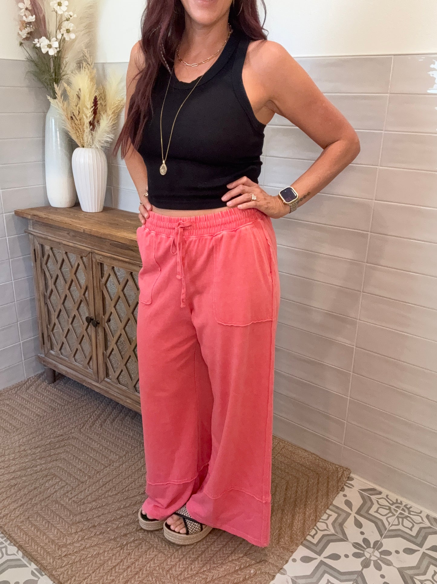 Mineral Wide Leg Pants - Strawberry