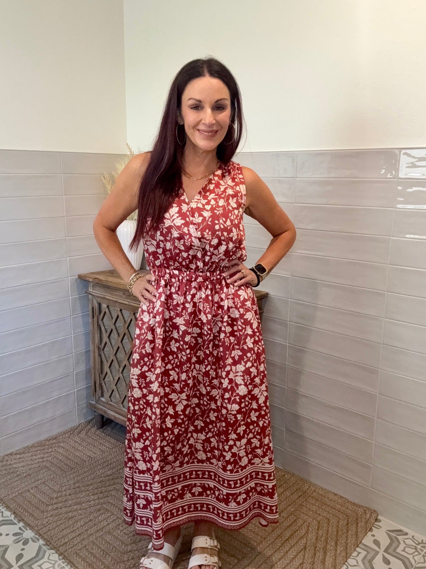 Red and Ivory Maxi Dress