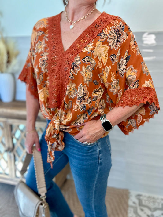 Brown Tie Front Blouse