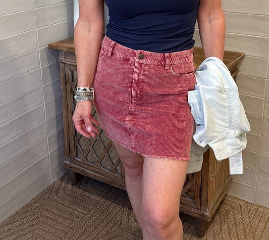 Berry Corduroy Mini Skirt